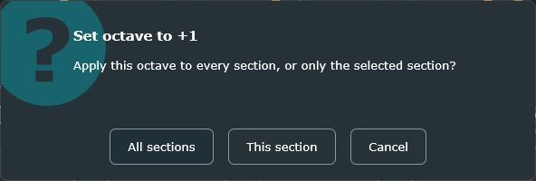 The same All sections / This section / Cancel dialog, here for a change to Octave