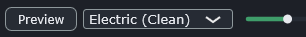 The LeadMuse Preview button, level slider, and guitar menu, to the right of the range controls