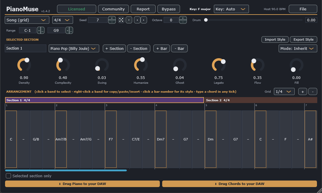 The PianoMuse plugin interface