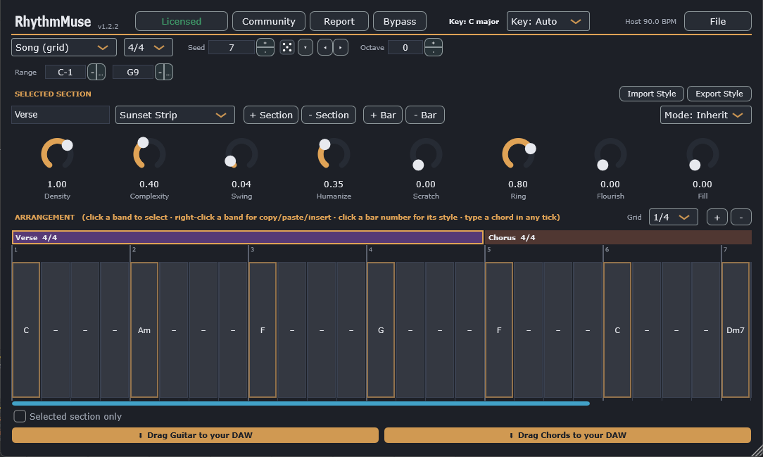 The RhythmMuse plugin interface